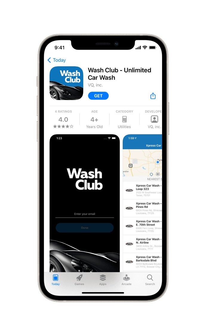 Wash Club App on iPhone