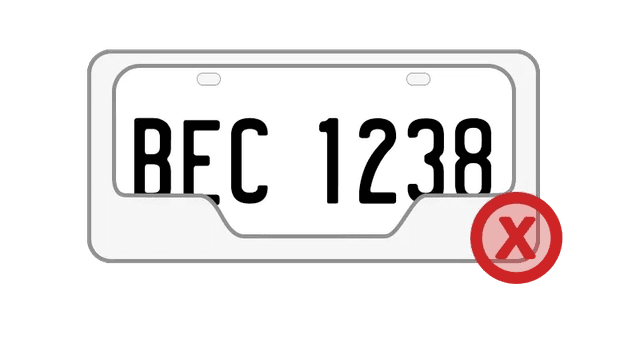 Licence plate with frame obscuring edges